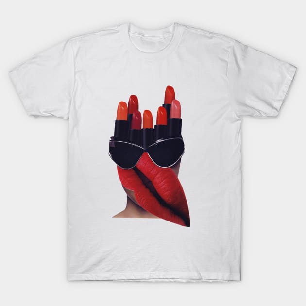 Lady with Red Lipsticks T-Shirt by Luca Mainini
